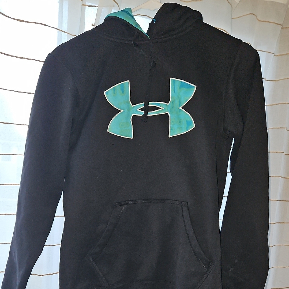 Under Armour Black Hoodie with Aqua Logo
